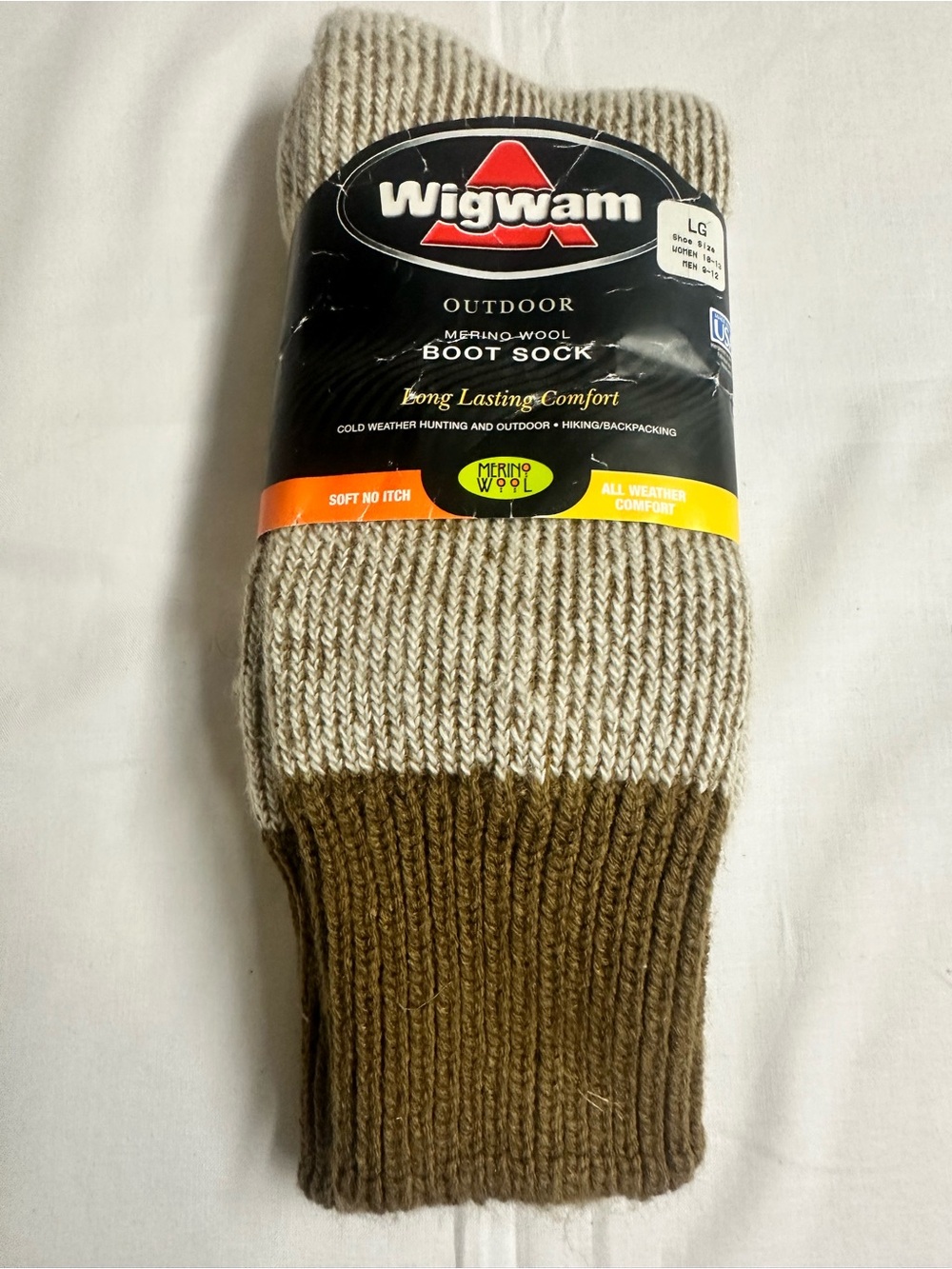 LG Two-Tone Outdoor Wool Boot Socks - Beige and Brown